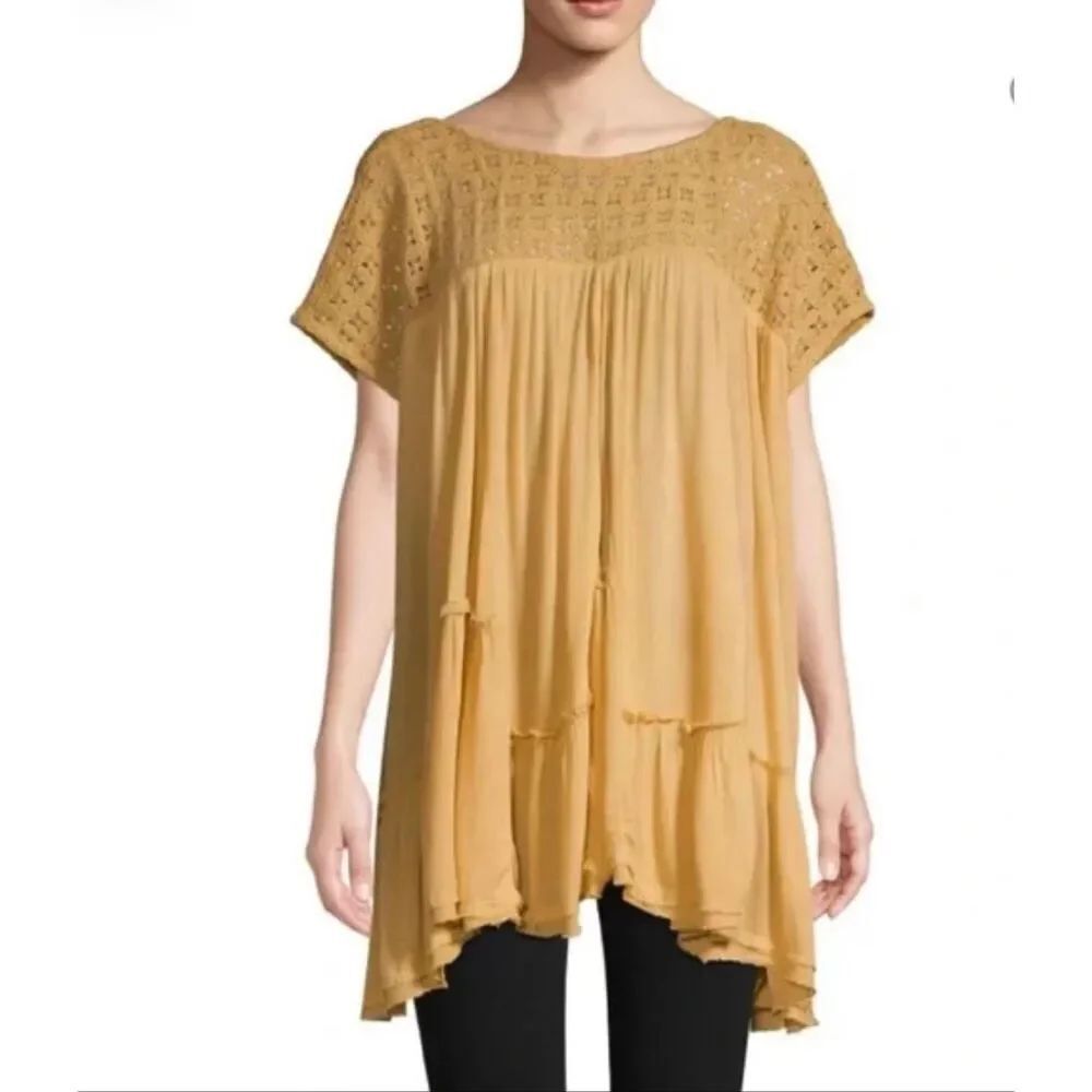 Free People Sunfest Crochet Tunic Top | Yellow in Medium